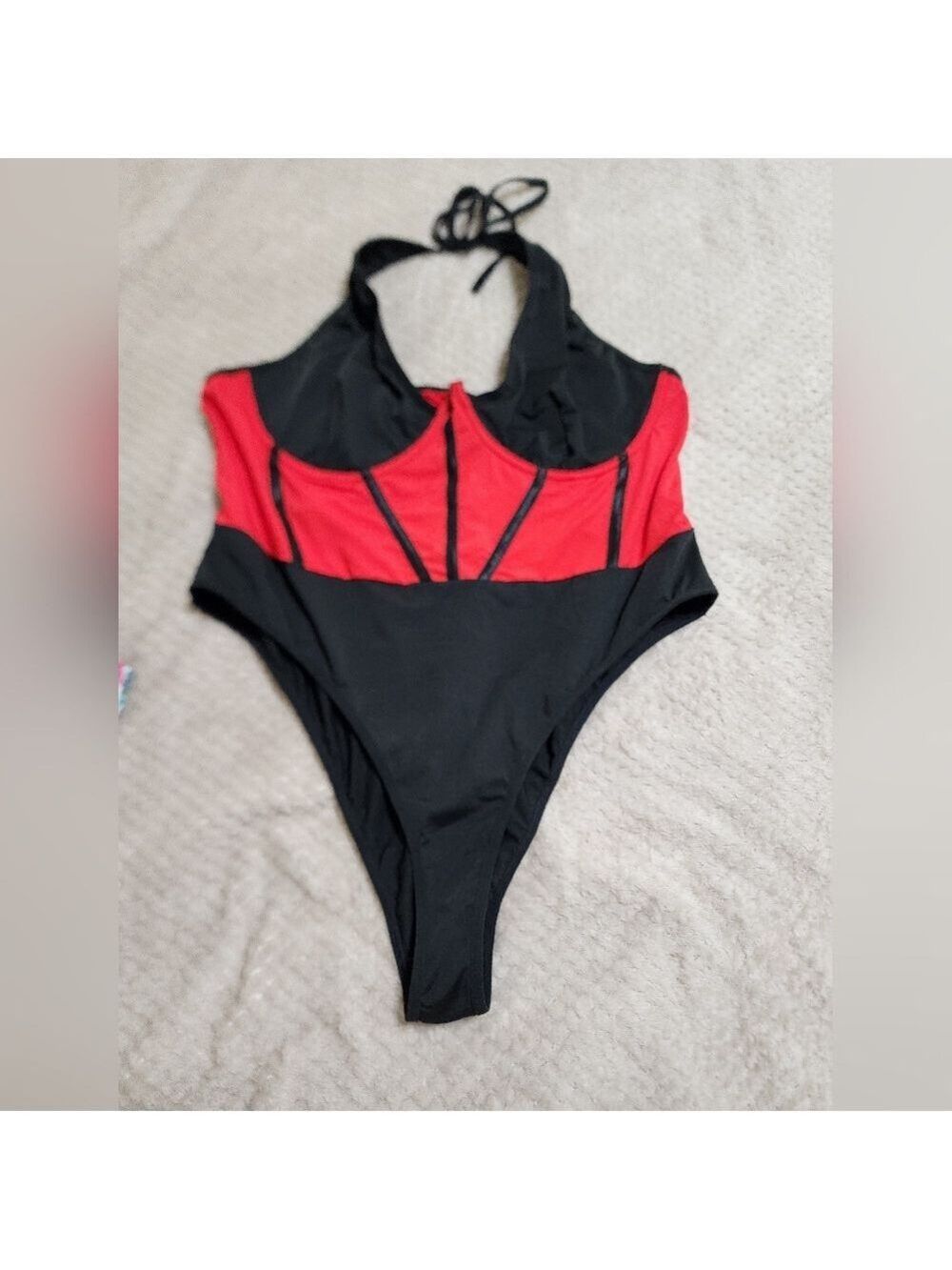 Red and Black Halter Body Suit